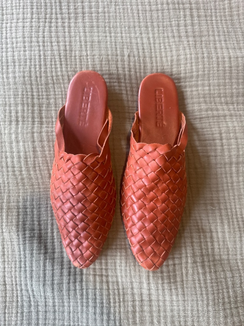 Liberté Woven Leather Mule Slides Terracotta Rust Slip On Flats